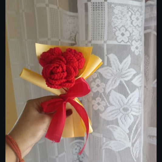 Hand-Crocheted Red Rose Bouquet
