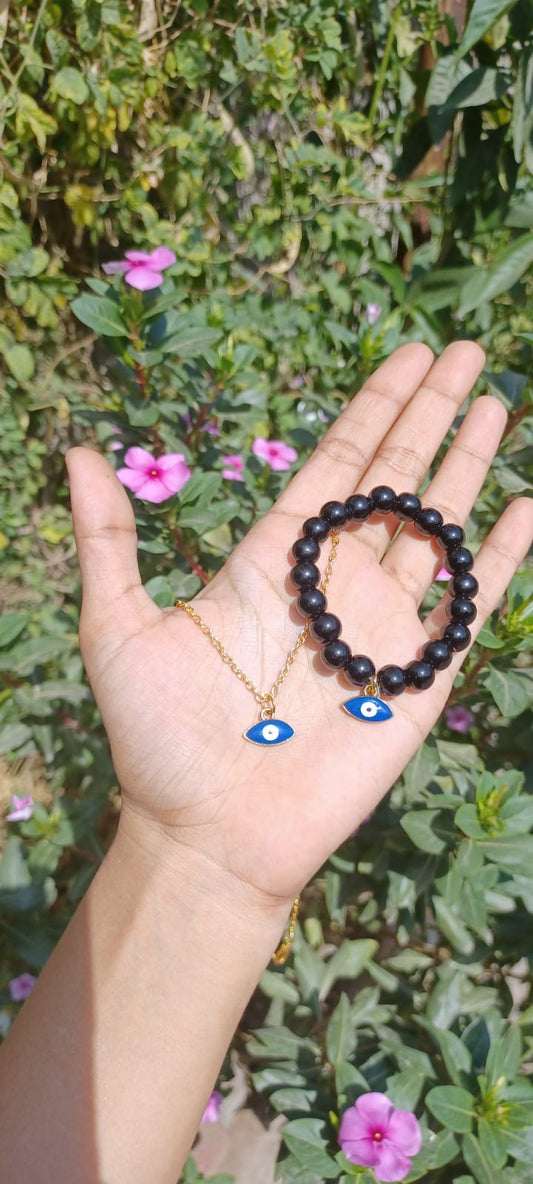 Mystic Charm Duo: Evil Eye Bracelet &amp; Necklace Set