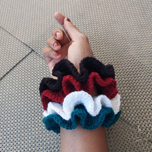 Hand-Crocheted Ruffled Scrunchies combo of 2