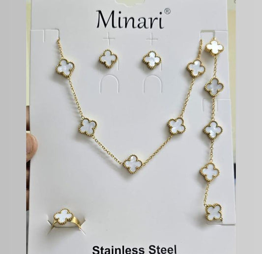 ✨ Minari White Clover Jewelry Set – Elegance in Full Bloom