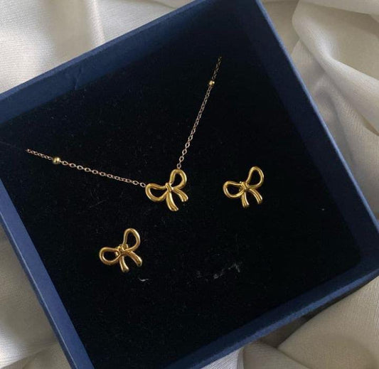 🎀 Golden Bow Jewelry Set – Grace in Every Detail